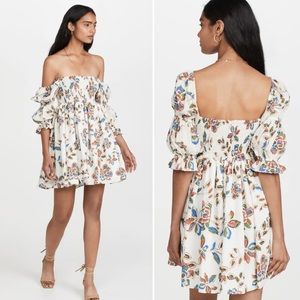 MISA Zadie Smocked Off The Shoulder Puff Sleeve Dress in Flora Block size small